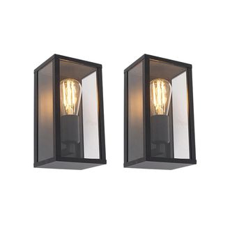 QAZQA Industrial Juego De 2 Apliques Industriales Negros 26 Cm Ip44 - Charlois Aluminio /vidrio Alargada Adecuado Para Led Max. 1 X 40 Watt - Qazqa
