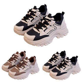 Generic Chunky Sneakers for Women Lace-Up Fashion Platform Casual Shoes Comfortable Wedge Walking Sport Sneakers with Arch Support Outdoor Anti-Slip Trainers 