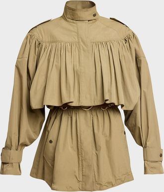Chlo&eacute; Gathered Ruffle Short Trench Coat
