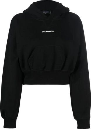 Dsquared2 Logo Cropped Hoodie - Dames - Hoodies - Zwart - M - Katoen - Hoodies & sweatvesten