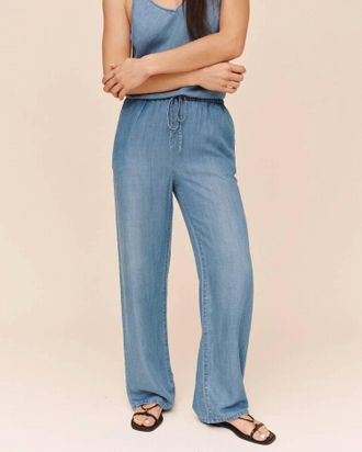 Bella Dahl Wide Leg Drawstring Pants In Indigo Harbor Wash