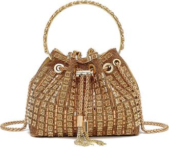 Generic Bright Diamond Night Bag for Women Glitter Handbag Party Graduation Cocktail Wedding Exquisite PU Faux Leather Bucket with Metal Chain Lightweight Por