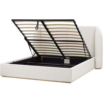 Beliani Letto matrimoniale con contenitore rivestito in tessuto bianco sporco con ampia testata 160 x 200 cm Monestier