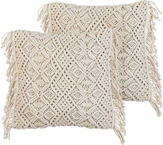 Beliani Set of 2 Decorative Cushions PATTAN Cotton 45 x 45 cm Beige Geometric Pattern