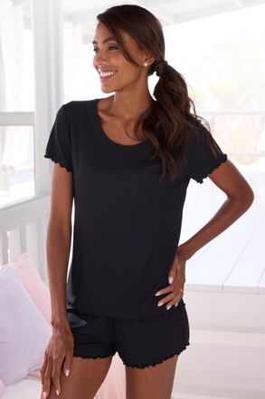 Vivance Shorty VIVANCE DREAMS, Damen, Gr. 32/34, schwarz, Rippware, Obermaterial: 92% Modal (TENCEL), 8% Elasthan, unifarben, loose fit h&uuml;ftlang, Rundhals, ei