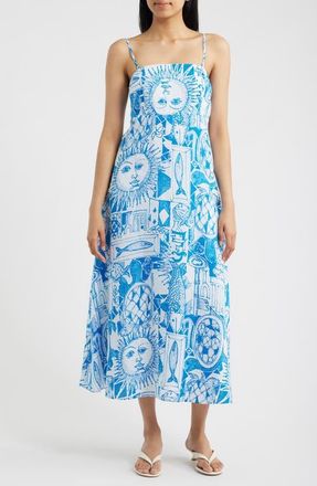 Lilly Pulitzer Jorgian Print Linen Midi Dress in Resort White at Nordstrom, Size 10