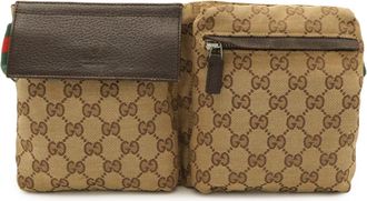 Gucci Gg Canvas Beige Dark Brown Green Khaki Red Color Canvas Leather Pouch Sling Bag (Pre-Owned)