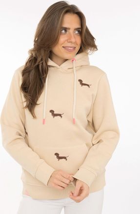 Zwillingsherz Hoodie ZWILLINGSHERZ Dackel all over, Damen, Gr. L/XL, beige, Sweatware, Obermaterial: 50% Baumwolle, 50% Polyester, ohne Ausschnitt, angesetztes B&uuml;nd