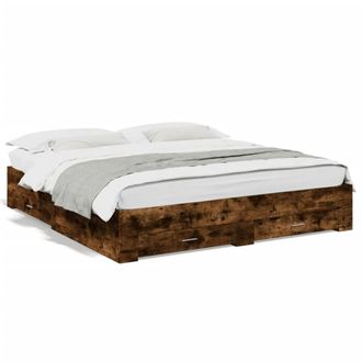 Berkfield Home Bed Frame w/Drawers Frame Smoked Oak 180x200 cm Super King in Brown