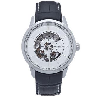 Heritor Davies Semi-Skeleton Leather-Band Watch in Silver/white at Nordstrom