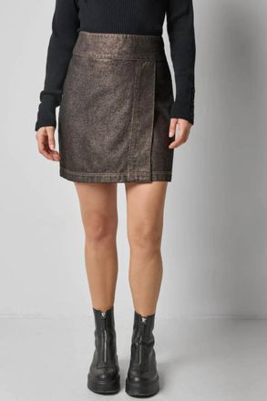 Lilla P Metallic Mini Skirt In Copper Denim