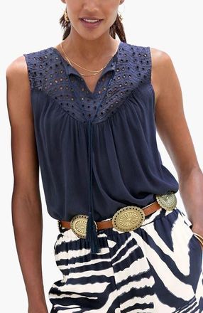 Lascana Womens Sleeveless Eyelet Top in Navy at Nordstrom, Size 10