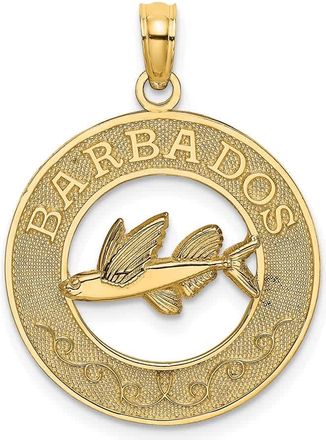 Diamond2Deal 14k Yellow Gold BARBADOS with Flying Fish Circle Charm Pendant