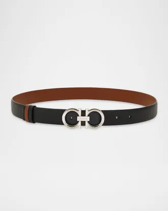 Ferragamo Donna Reversible Leather Double Gancini Belt