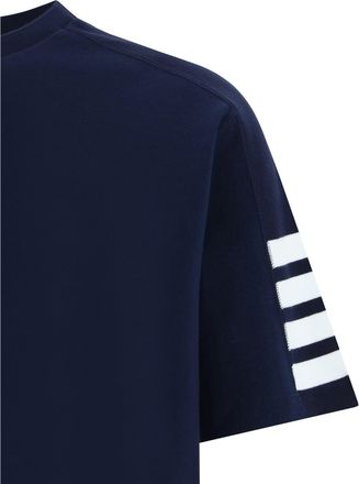 Thom Browne Mens Cotton Crewneck T-Shirt With Stripes Navy T-Shirts And Polos
