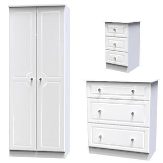 Welcome Furniture Lisbon Ready Assembled 3 Piece Bedroom Furniture Set - White Gloss & White - Welcome Furniture | TJ Hughes