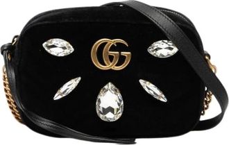Gucci Pre-owned Cross Body Bags, female, Black, Size: ONE SIZE Pre-owned Crystal-Embellished Velvet Crossbody Bag