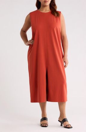 Eileen Fisher Sleeveless Stretch Cotton Jersey Midi Dress in Blood Orange at Nordstrom, Size 1X
