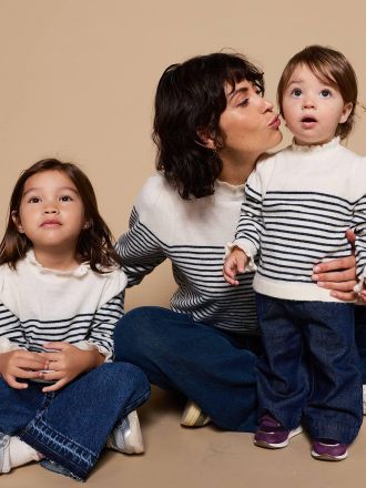 Vertbaudet Gestreifter M&auml;dchen Pullover Family-Capsule wollwei&szlig;
