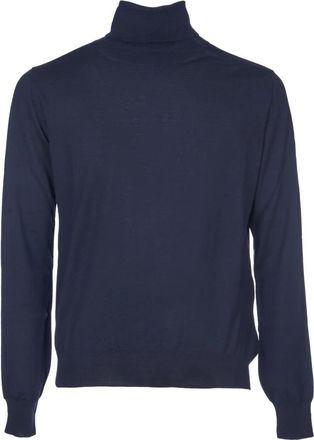 Herno Blauwe Gebreide Trui met Hoge Kraag en Lange Mouwen - Heren - Coltruien - Blauw - 2XL - Wol - Truien & Vesten