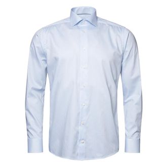Eton Blauw Gestreept Twill Overhemd - Heren - Zakelijke Overhemden - Blauw - XL - Katoen - Overhemden