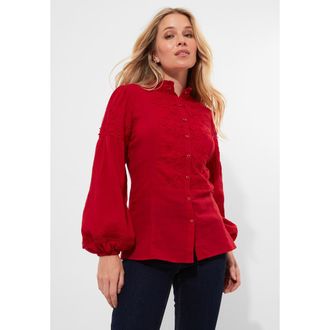 Joe Browns Long Balloon Sleeve Embroidered Blouse in Classic Red at Nordstrom, Size 28