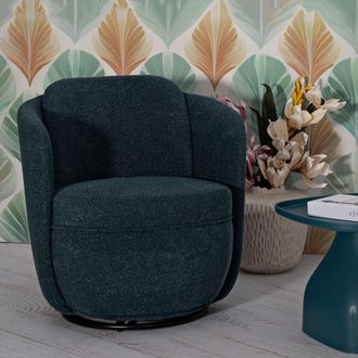 Dmora Sill&oacute;n Morond, Base Giratoria, Brazos, Estructura De Madera Noble, 70x72x75h Cm Verde Azulado