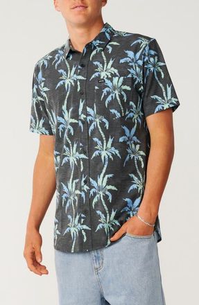 Rip Curl Sessions Aerotech Short Sleeve Performance Button-Up Shirt in Black/blue at Nordstrom, Size Small