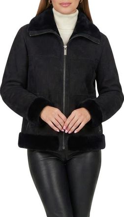 Gorski Merino Genuine Shearling Zip Jacket in Black at Nordstrom, Size X-Small