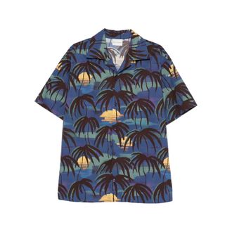 Dr&ocirc;le de Monsieur Palm Print Camp Shirt - Heren - Korte mouwen Overhemden - Veelkleurig - M - Overhemden
