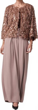 Trina Turk Oller Cropped Faux Fur Coat In Beige Rhinestone