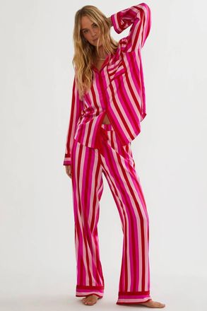 Beach Riot Livy Top & Connie Pant Pajama Set In Pink & Red Stripe