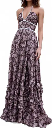 V. Chapman Scarlette Floral Corset Maxi Dress In Chocolate Peony Print
