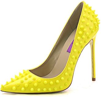 Minitoo Women Sexy Heels Pumps Studded Rivet Party Wedding Shoes Yellow UK 8.5