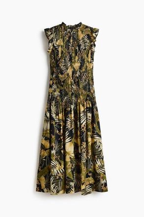 H&M Smocked Midi Dress in Black/floral at Nordstrom, Size X-Small