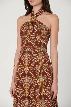 Shoshanna Balinese Palm Print Lainey Dress in Bronze Multi at Nordstrom, Size 12