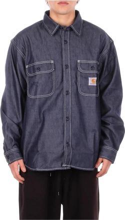 Carhartt Work in Progress Logo Front Jacket - Heren - Spijkeroverhemden - Blauw - S - Katoen - Overhemden