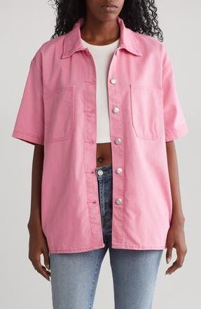 Kensie Short Sleeve Oversize Shacket in Fuchsia at Nordstrom Rack, Size X-Large