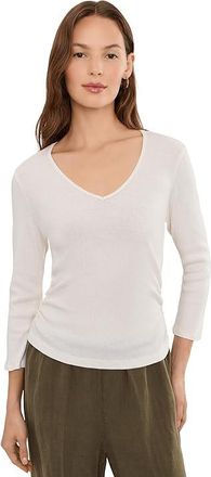 Michael Stars Sylvie V-Neck Shirred Sides T-Shirts Womens Clothing Chalk (US 0-12), Cotton/Nylon