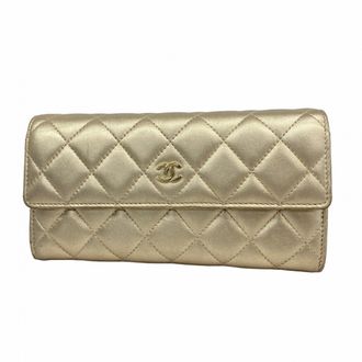 Chanel Gold Leather Long Wallet (Bi-Fold) (Pre-Owned)