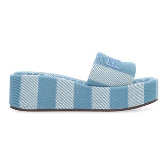 Fendi Schoenen, Dames, Blauw, 38 EU, Katoen, Sunshine Slides Ronde Neus 100% Katoen