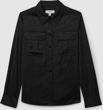 Reiss Hettie Shirt Herringbone, Black Size: 6