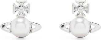 Vivienne Westwood Handtekening Orb Logo Parel Oorbellen - Dames - Oorbellen - Grijs - ONE Size - Accessoires