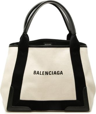 Balenciaga Black Ivory Canvas Leather Handbag Pouch Tote Bag (Pre-Owned)