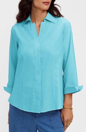 Foxcroft Taylor Fitted Non-Iron Shirt in Capri Blue at Nordstrom, Size 12