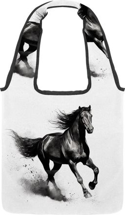 Generic Horse Pattern Reversible Canvas Shoulder Tote - Double-Sided Print, 12oz Cotton, 27cm Drop, Fold-Flat Bag for Travel, Shopping, Street Outings
