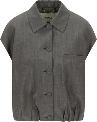 Fendi Buttoned Jacket - Dames - Bodywarmers - Grijs - S - Wol - Jassen