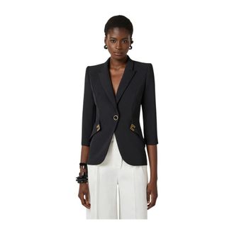 Elisabetta Franchi Double Crepe Stretch Jacket - female - Elisabetta Franchi - Blazers - Black - XL - Jackets