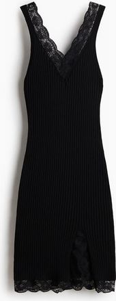 H&M Lace-trimmed Rib-knit Dress in Black at Nordstrom, Size Xx-Small