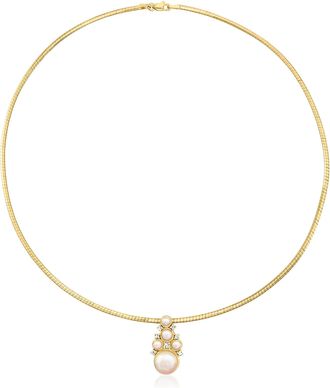 Ross-Simons 3.5-10mm Cultured Pearl and. Lab-Grown Diamond Pendant Necklace in 18kt Gold Over Sterling